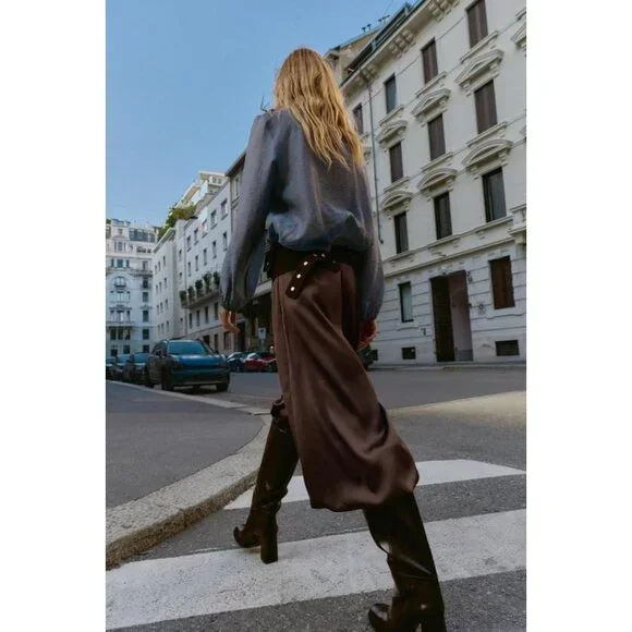 ZARA SATIN BALLOON PANTS - Picture 5 of 11